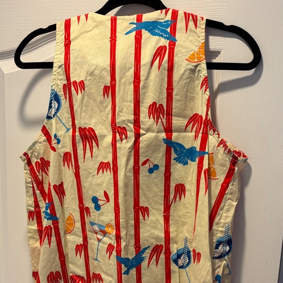 Karavan Greece Ladies Ivory red bamboo blue birds button down dress-S - Picture 10 of 10